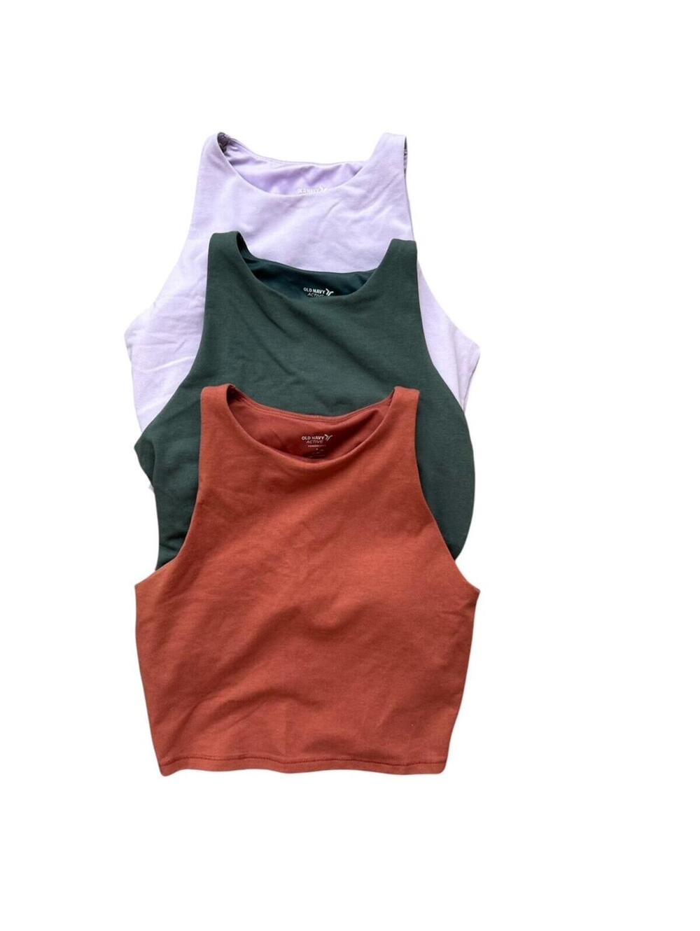 Old Navy Crop Top Sports Bra Sz S PowerChill Lot Of 3 Green Brown Purple Gym
